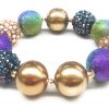 Purple Green and Gold Ombre Sparkle Beaded Stretch Bracelet