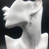 Grey Beaded Wire Wrapped Dangle Earrings Handmade - Image 4