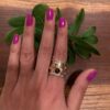 925 Sterling Silver,Brass Design Garnet Ring